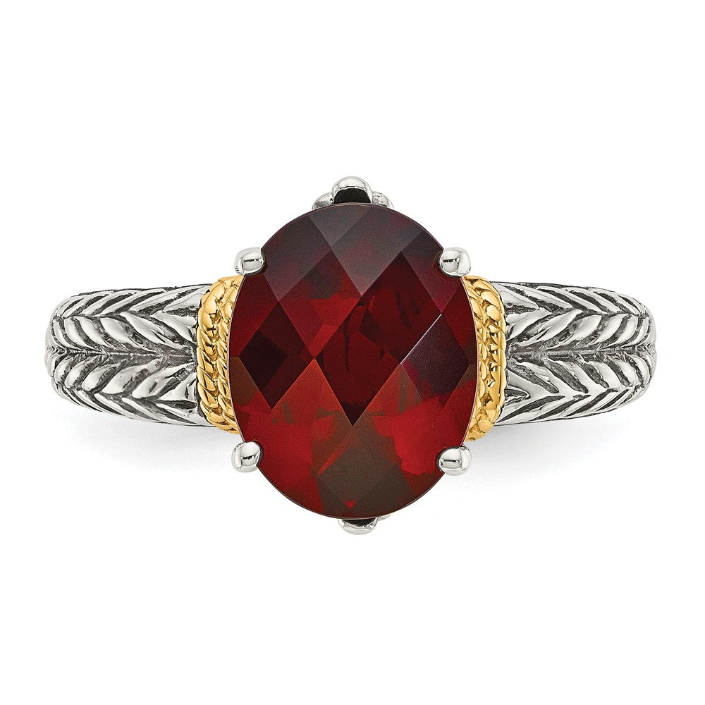14K/silver Bicolor Shey Couture Sterlingsilber mit 14K Akzente Antikisiert Oval Granat Ring