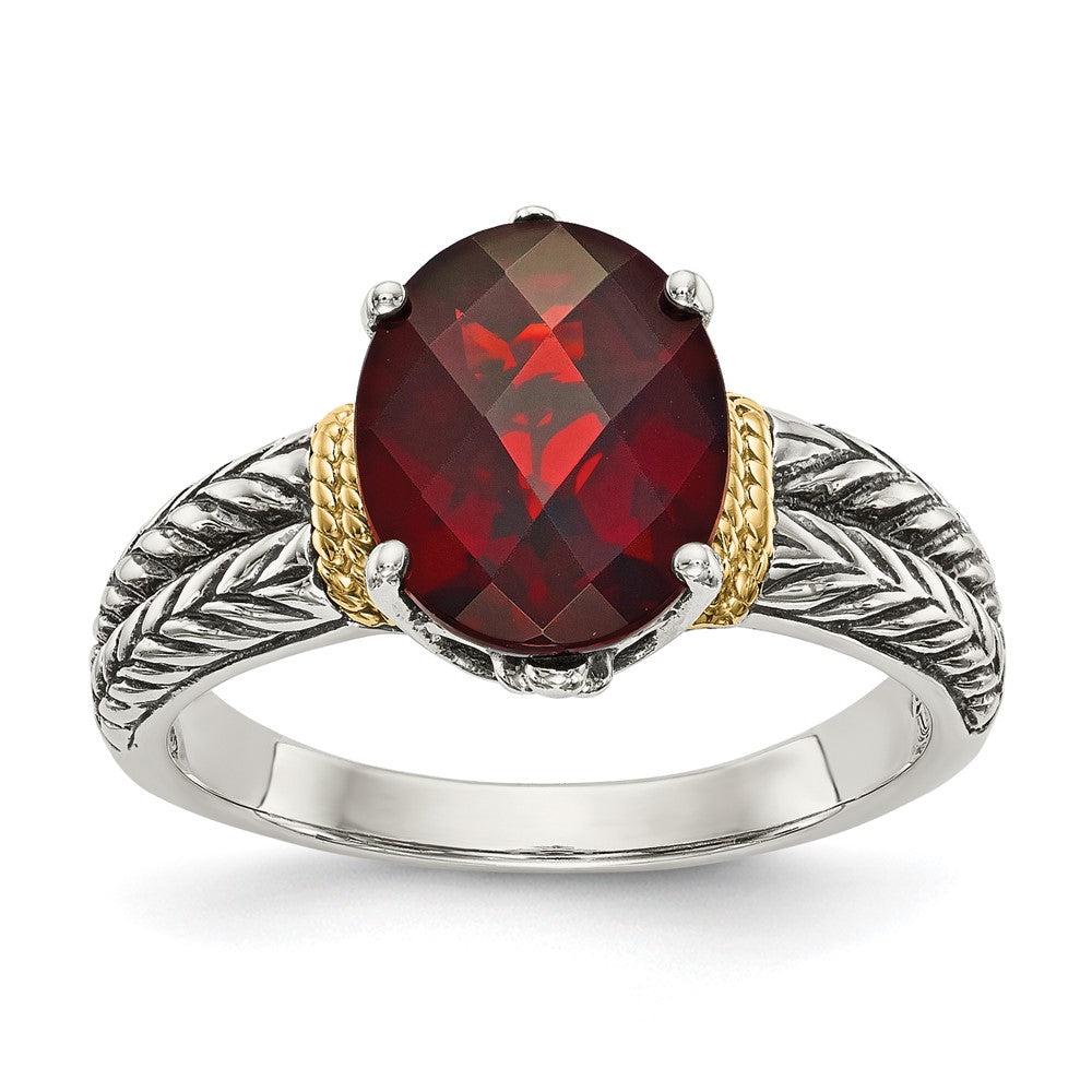 14K/silver Bicolor Shey Couture Sterlingsilber mit 14K Akzente Antikisiert Oval Granat Ring