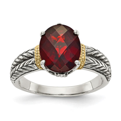 14K/silver Bicolor Shey Couture Sterlingsilber mit 14K Akzente Antikisiert Oval Granat Ring