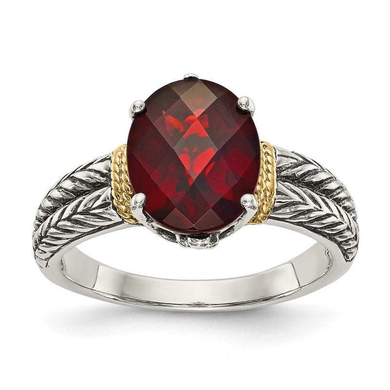 14K/silver Bicolor Shey Couture Sterlingsilber mit 14K Akzente Antikisiert Oval Granat Ring