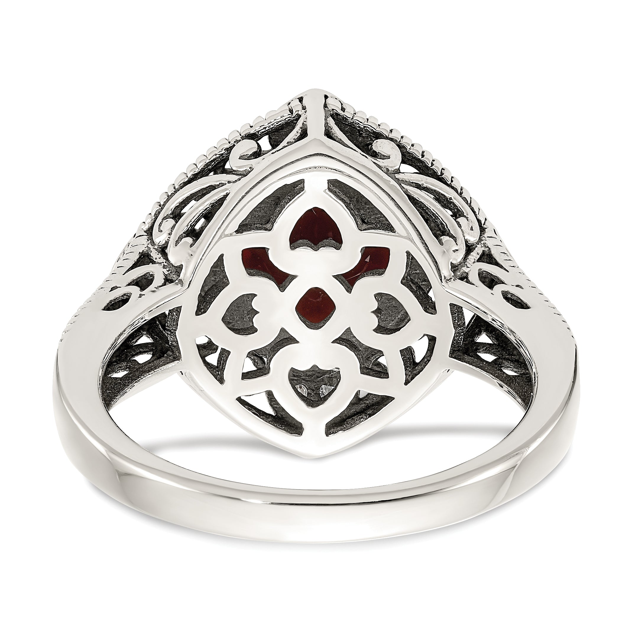 14K/silver Bicolor Shey Couture Sterlingsilber mit 14K Akzente Antikisiert Diamant und Schachbrett Kissen Granat Ring