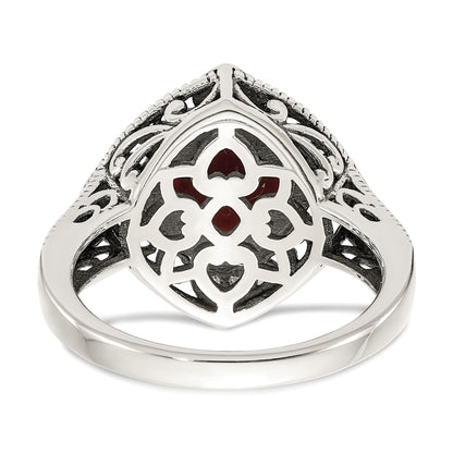 14K/silver Bicolor Shey Couture Sterlingsilber mit 14K Akzente Antikisiert Diamant und Schachbrett Kissen Granat Ring