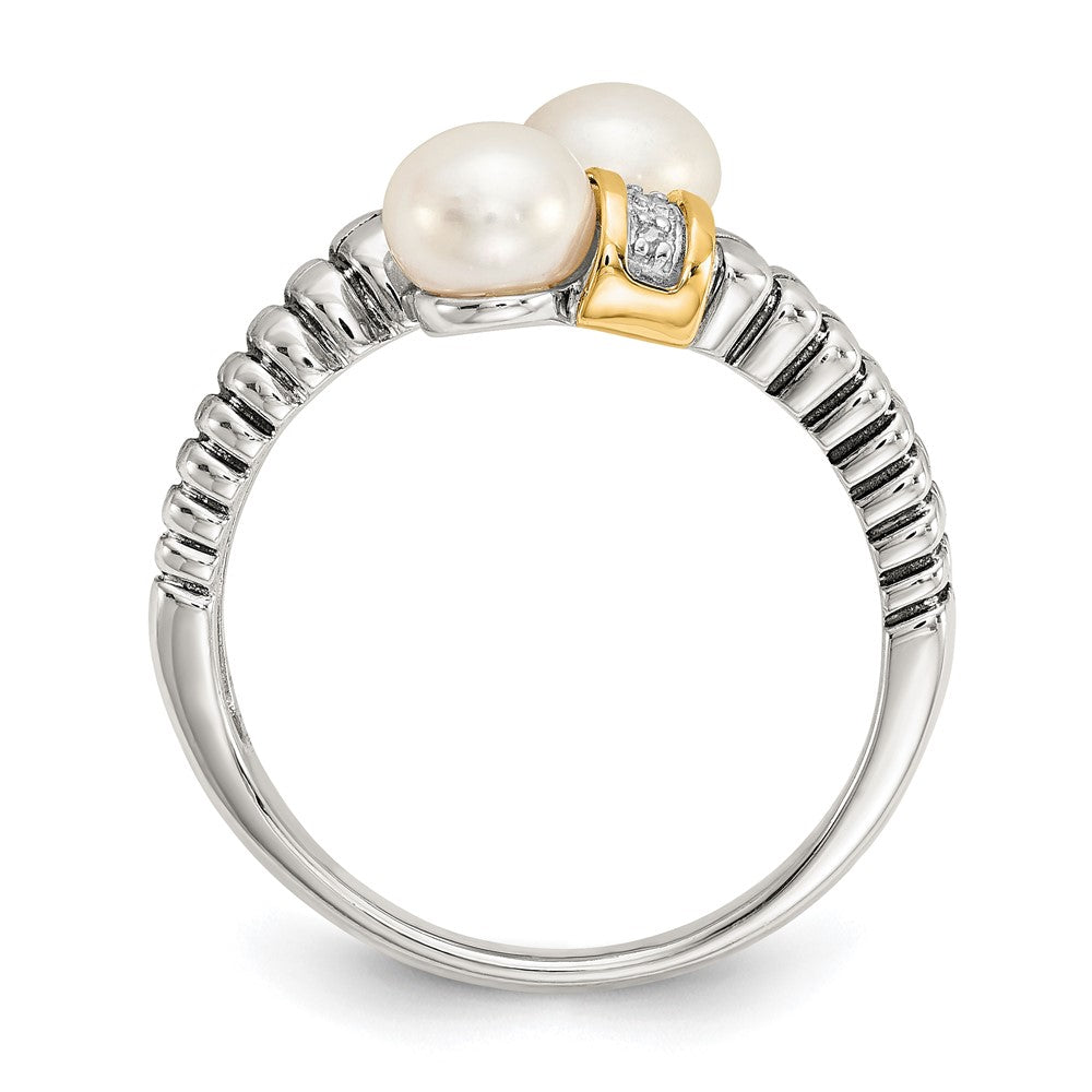 14K/silver Bicolor Shey Couture Sterlingsilber mit 14K Akzente Antikisiert 5.5 6mm Süßwasser Zuchtperle und Diamant By Pass Ring