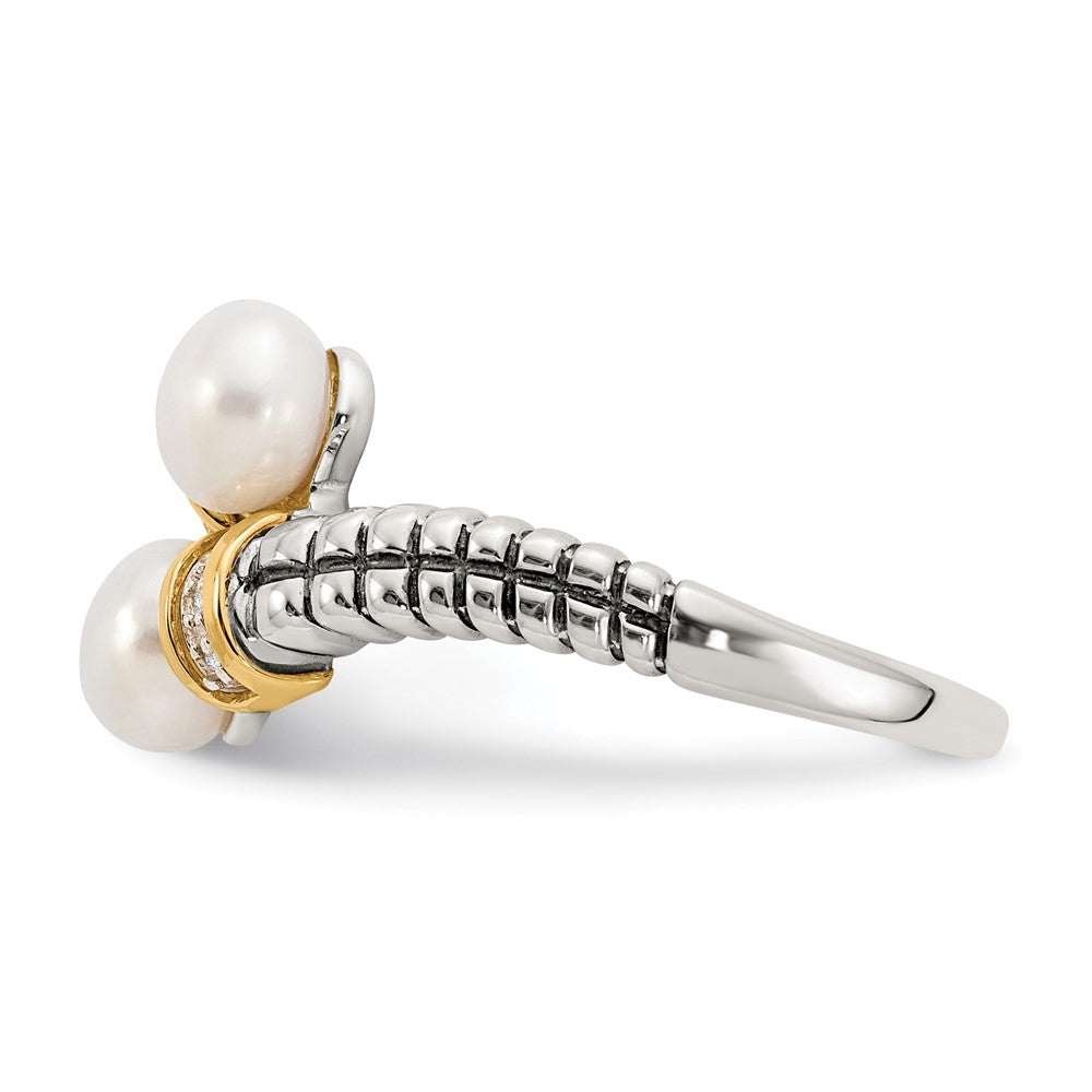 14K/silver Bicolor Shey Couture Sterlingsilber mit 14K Akzente Antikisiert 5.5 6mm Süßwasser Zuchtperle und Diamant By Pass Ring