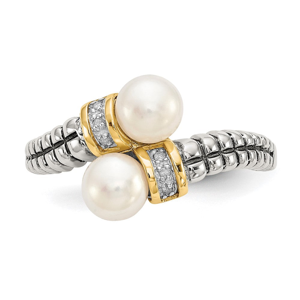14K/silver Bicolor Shey Couture Sterlingsilber mit 14K Akzente Antikisiert 5.5 6mm Süßwasser Zuchtperle und Diamant By Pass Ring