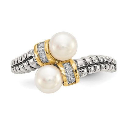 14K/silver Bicolor Shey Couture Sterlingsilber mit 14K Akzente Antikisiert 5.5 6mm Süßwasser Zuchtperle und Diamant By Pass Ring