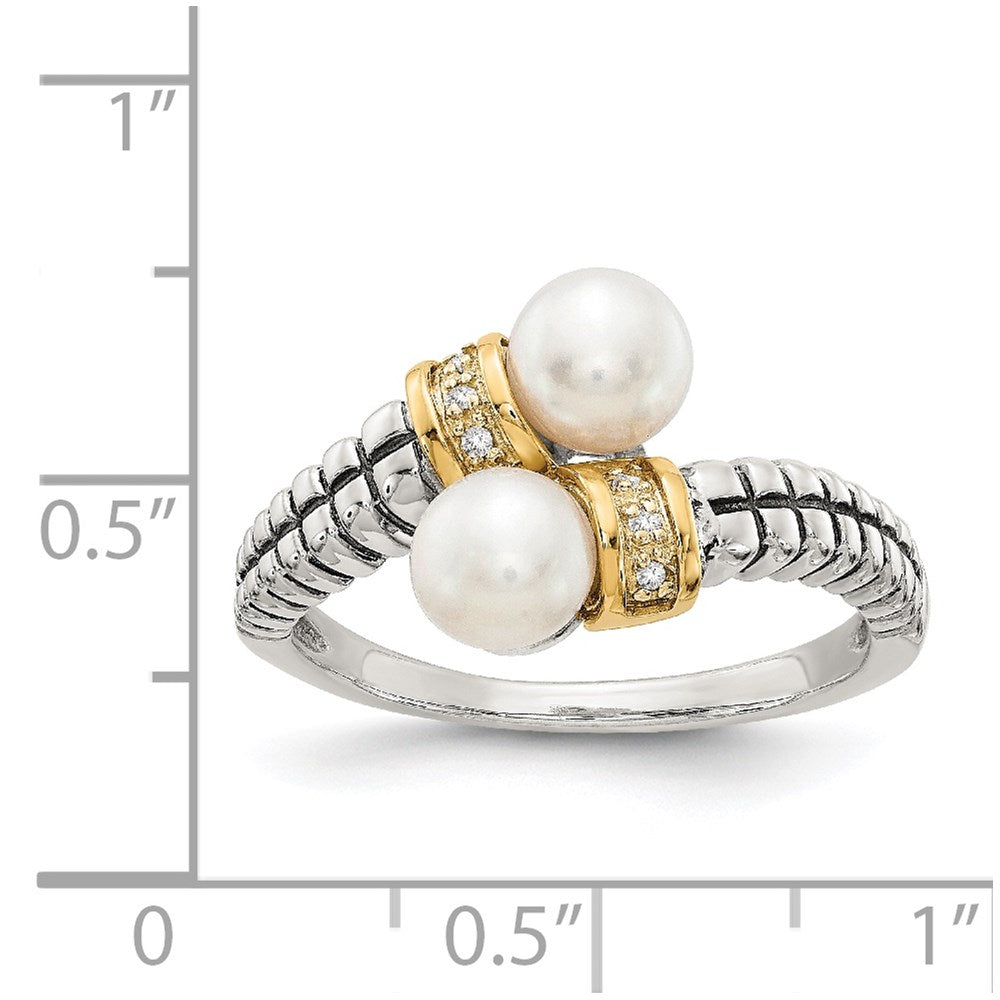 14K/silver Bicolor Shey Couture Sterlingsilber mit 14K Akzente Antikisiert 5.5 6mm Süßwasser Zuchtperle und Diamant By Pass Ring