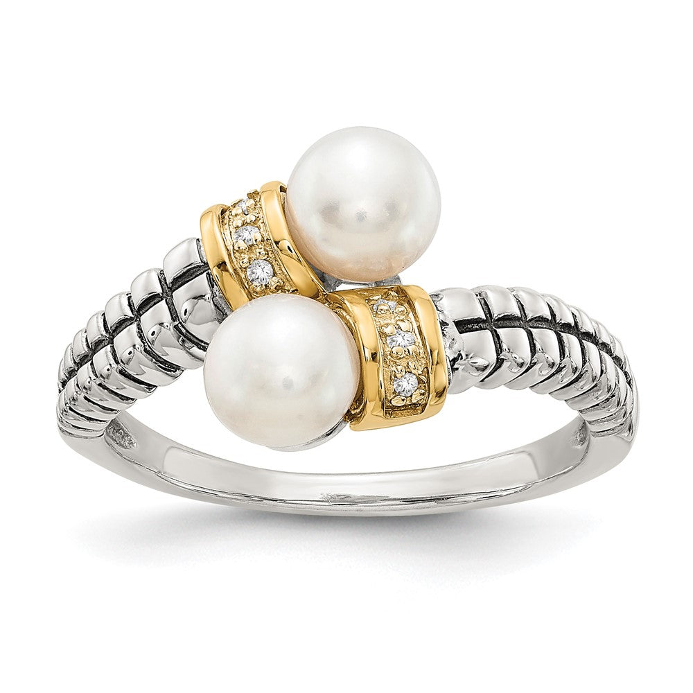 14K/silver Bicolor Shey Couture Sterlingsilber mit 14K Akzente Antikisiert 5.5 6mm Süßwasser Zuchtperle und Diamant By Pass Ring