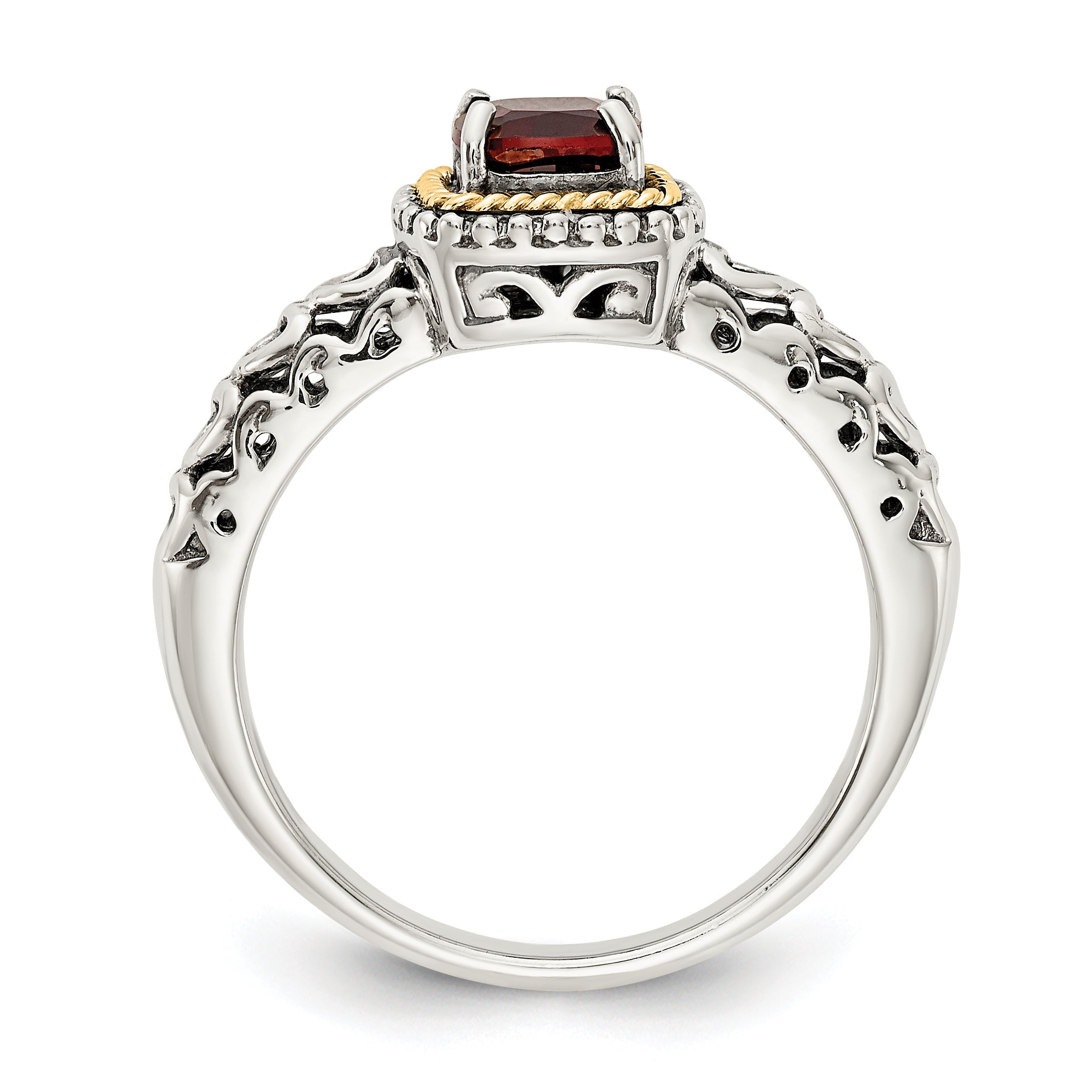 14K/silver Bicolor Shey Couture Sterlingsilber mit 14K Akzente Antikisiert Kissen Granat Ring