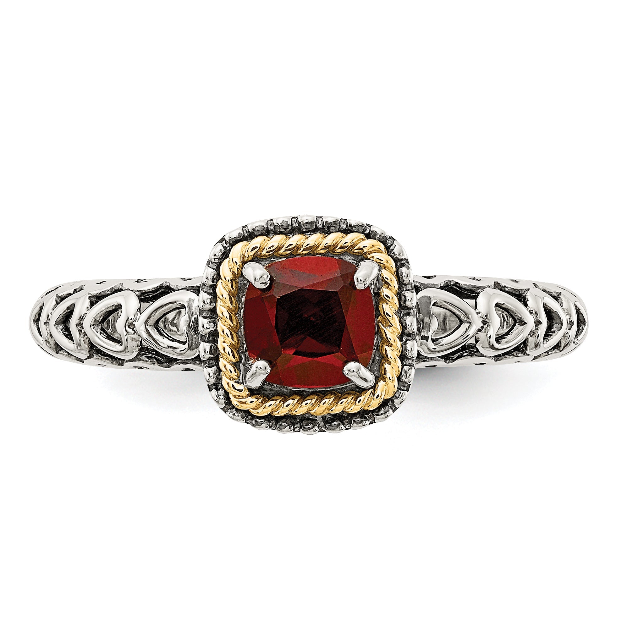 14K/silver Bicolor Shey Couture Sterlingsilber mit 14K Akzente Antikisiert Kissen Granat Ring