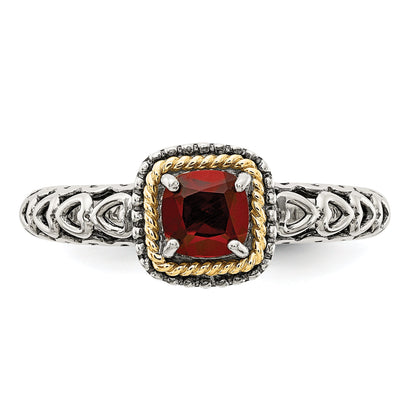 14K/silver Bicolor Shey Couture Sterlingsilber mit 14K Akzente Antikisiert Kissen Granat Ring