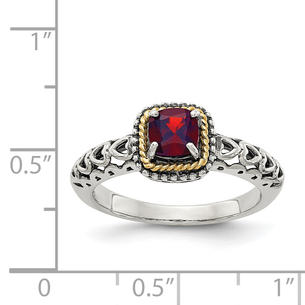 14K/silver Bicolor Shey Couture Sterlingsilber mit 14K Akzente Antikisiert Kissen Granat Ring