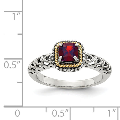 14K/silver Bicolor Shey Couture Sterlingsilber mit 14K Akzente Antikisiert Kissen Granat Ring