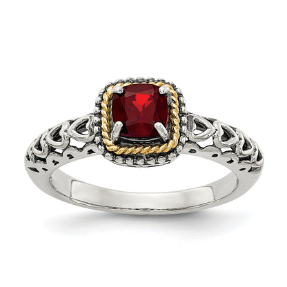 14K/silver Bicolor Shey Couture Sterlingsilber mit 14K Akzente Antikisiert Kissen Granat Ring