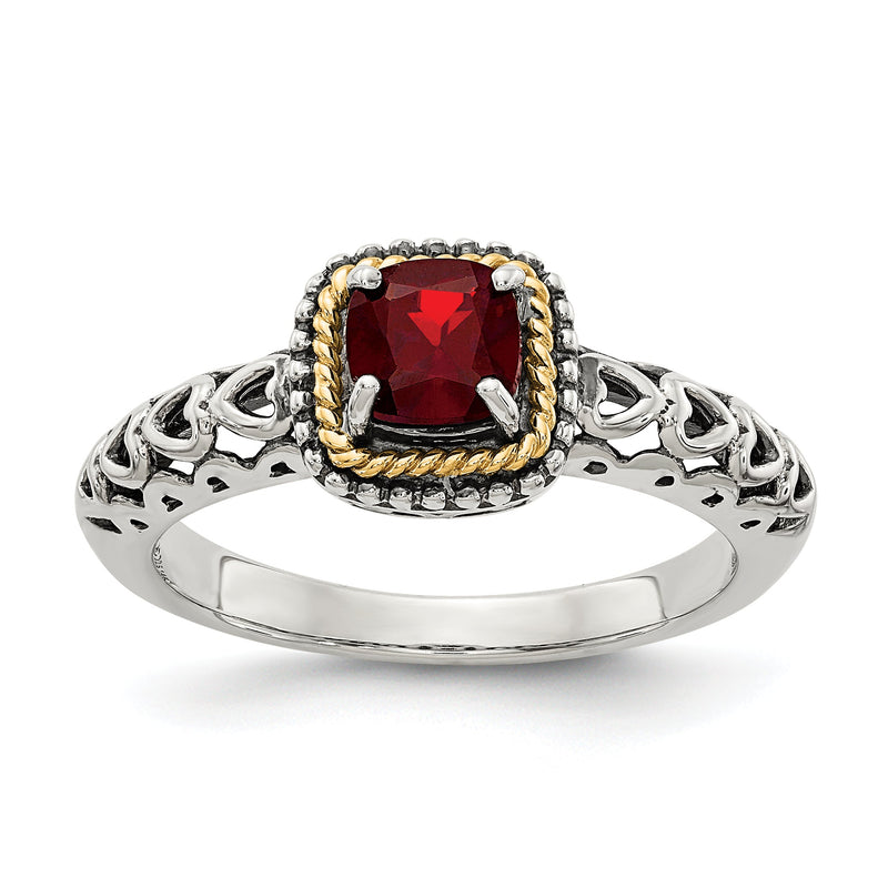 14K/silver Bicolor Shey Couture Sterlingsilber mit 14K Akzente Antikisiert Kissen Granat Ring