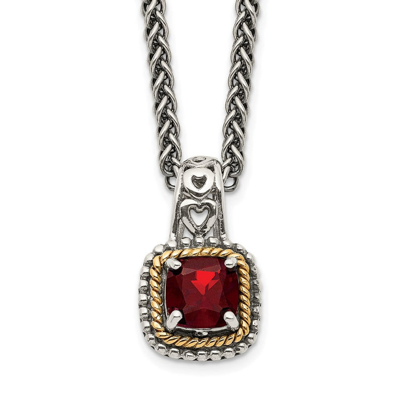 14K/silver Bicolor Shey Couture Sterlingsilber mit 14K Akzente 18 Zoll Antikisiert Kissen Granat Halskette