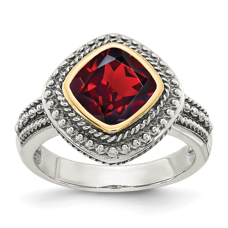14K/silver Bicolor Shey Couture Sterlingsilber mit 14K Akzente Antikisiert Kissen Zargenfassung Granat Ring