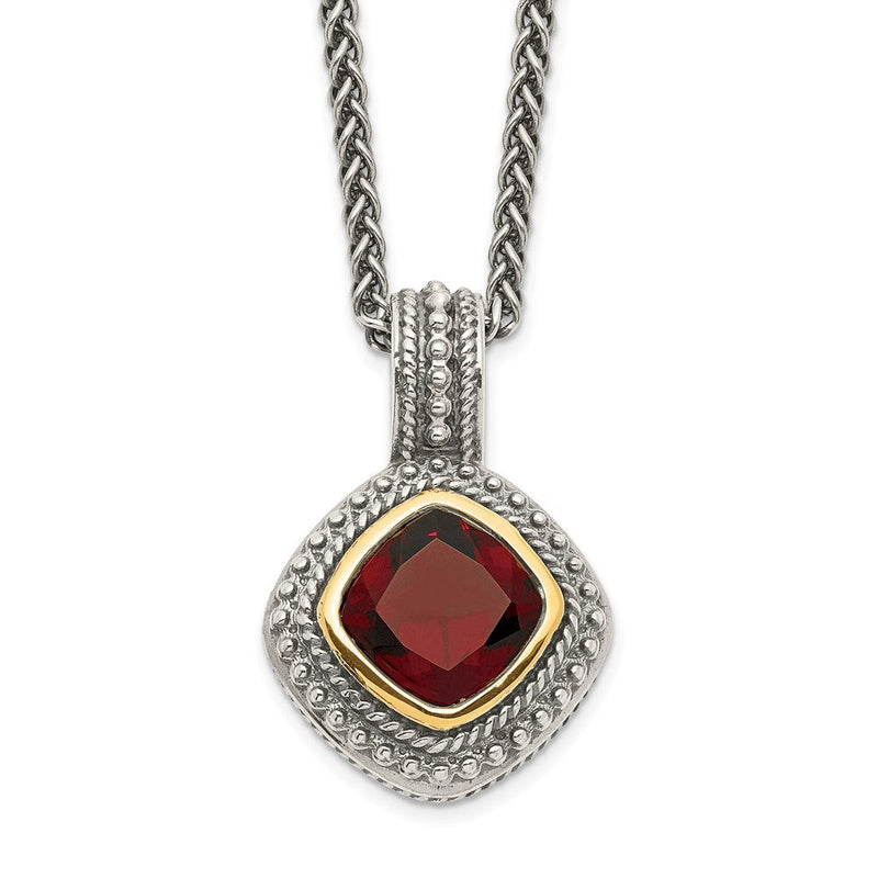 14K/silver Bicolor Shey Couture Sterlingsilber mit 14K Akzente 18 Zoll Antikisiert Kissen Zargenfassung Granat Halskette