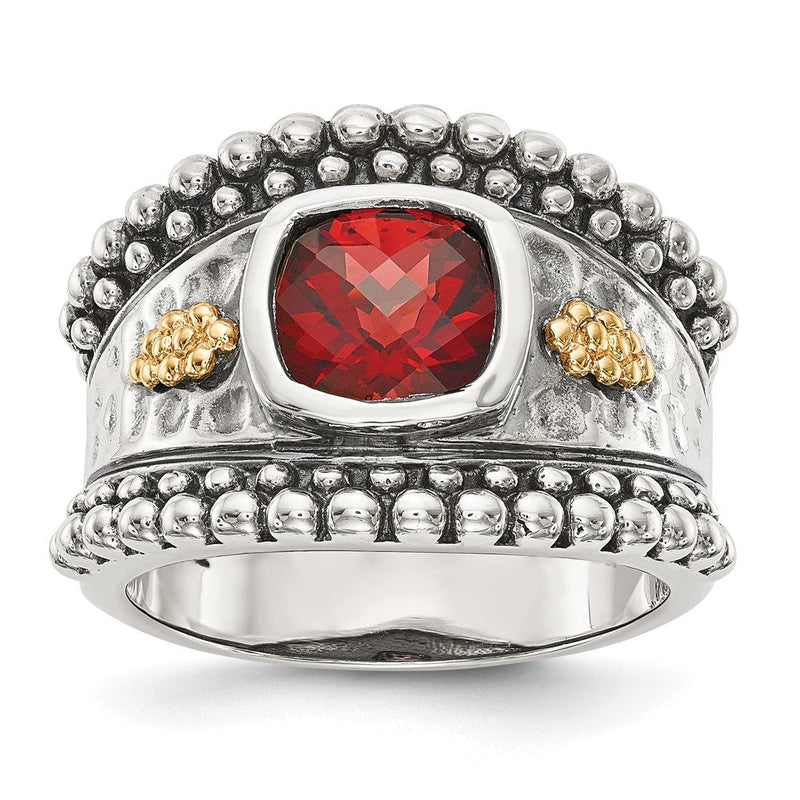 14K/silver Bicolor Shey Couture Sterlingsilber mit 14K Akzente Antikisiert Kissen Zargenfassung Granat Ring