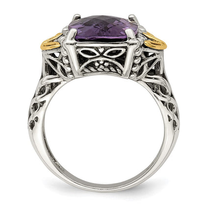 14K/silver Bicolor Shey Couture Sterlingsilber mit 14K Akzente Antikisiert Kissen Amethyst Ring