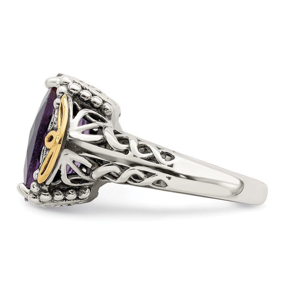 14K/silver Bicolor Shey Couture Sterlingsilber mit 14K Akzente Antikisiert Kissen Amethyst Ring