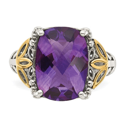 14K/silver Bicolor Shey Couture Sterlingsilber mit 14K Akzente Antikisiert Kissen Amethyst Ring