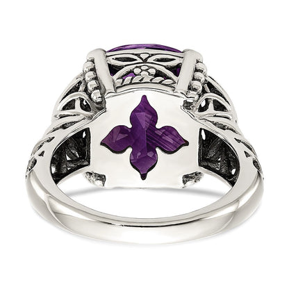 14K/silver Bicolor Shey Couture Sterlingsilber mit 14K Akzente Antikisiert Kissen Amethyst Ring