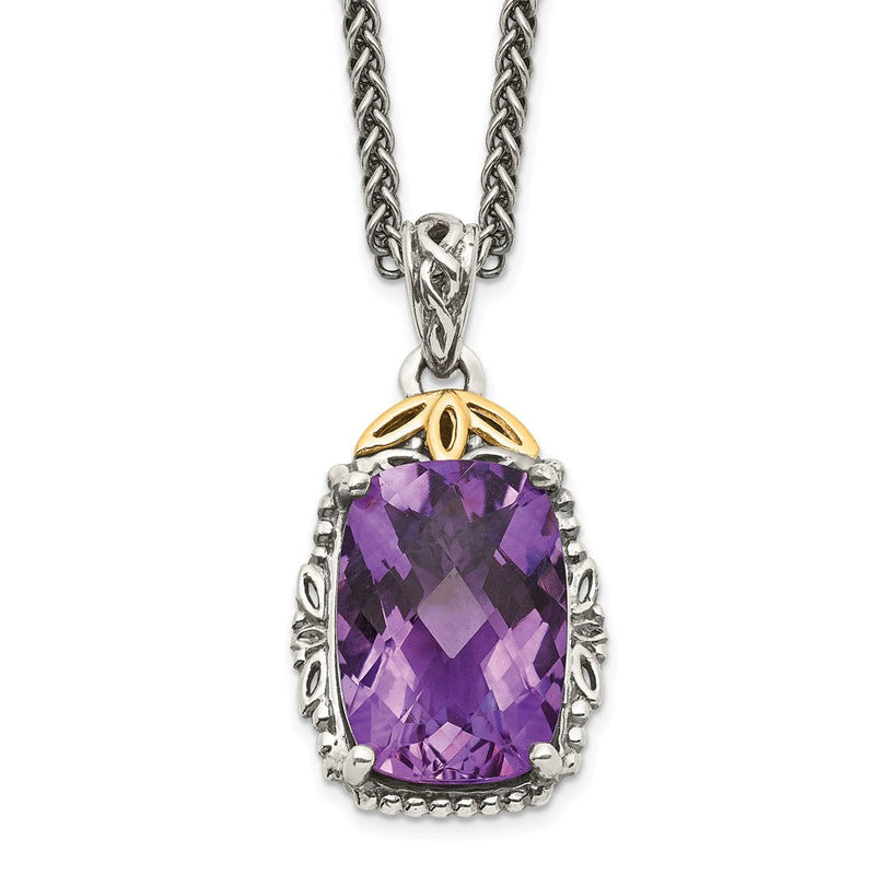 14K/silver Bicolor Shey Couture Sterlingsilber mit 14K Akzente 18 Zoll Antikisiert Kissen Amethyst Halskette