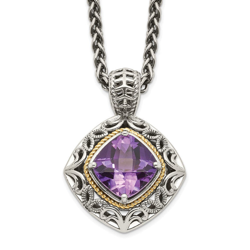 14K/silver Bicolor Shey Couture Sterlingsilber mit 14K Akzente 18 Zoll Antikisiert Kissen Amethyst Halskette