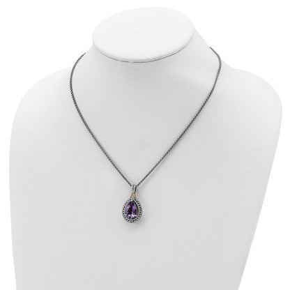 14K/silver Bicolor Shey Couture Sterlingsilber mit 14K Akzente 18 Zoll Antikisiert Diamant und Tropfen Geformt Amethyst Halskette