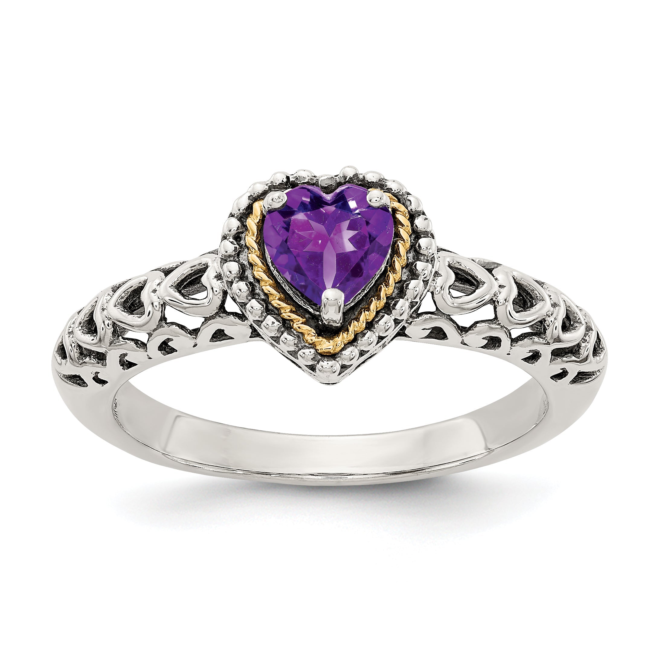 14K/silver Bicolor Shey Couture Sterlingsilber mit 14K Akzente Antikisiert Amethyst Herz Ring