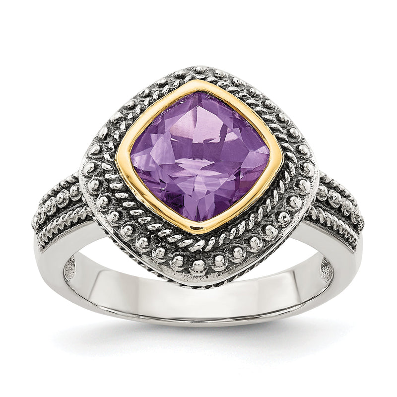 14K/silver Bicolor Shey Couture Sterlingsilber mit 14K Akzente Antikisiert Kissen Zargenfassung Amethyst Ring