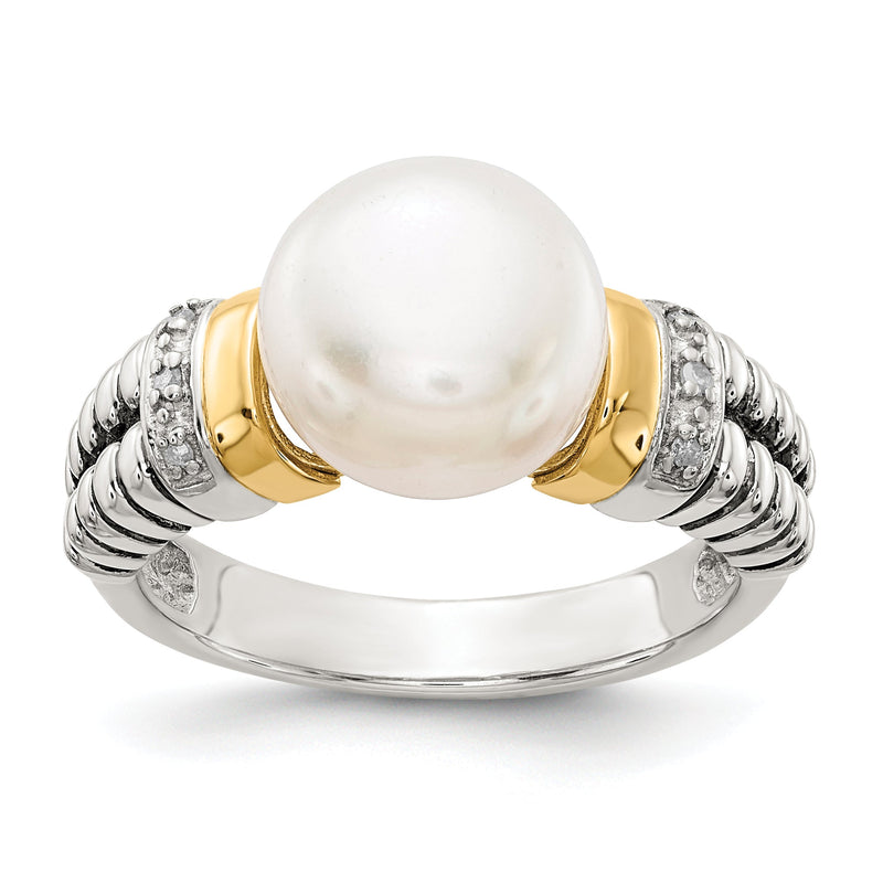 14K/silver Bicolor Shey Couture Sterlingsilber mit 14K Akzente Antikisiert Diamant und 9.5 10mm Süßwasser Zuchtperle Ring
