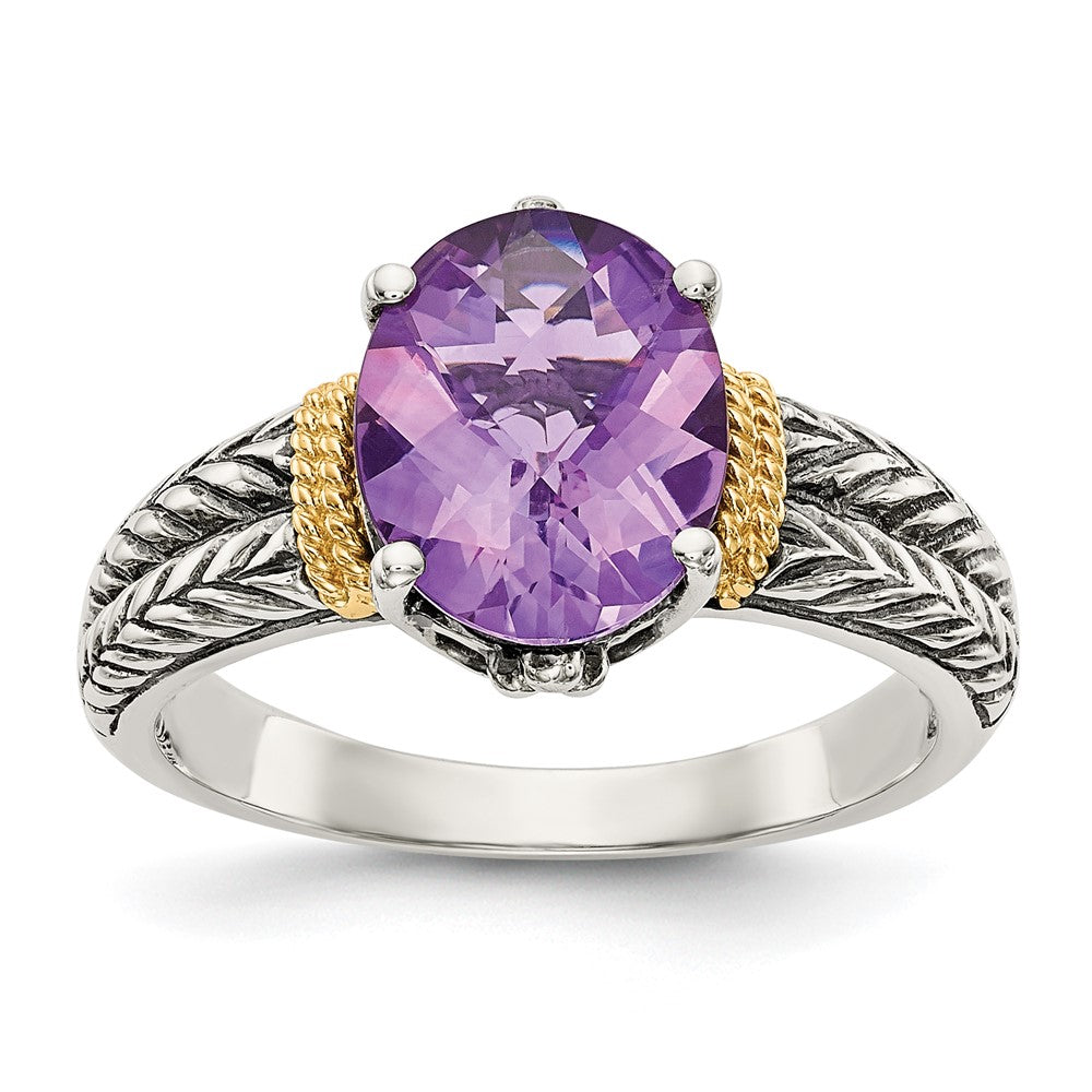 14K/silver Bicolor Shey Couture Sterlingsilber mit 14K Akzente Antikisiert Oval Amethyst Ring