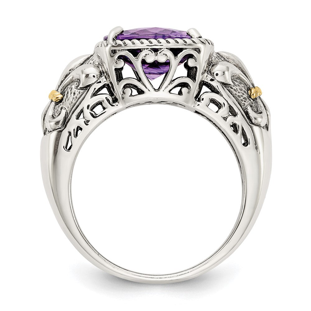 14K/silver Bicolor Shey Couture Sterlingsilber mit 14K Akzente Antikisiert Kissen Amethyst Ring