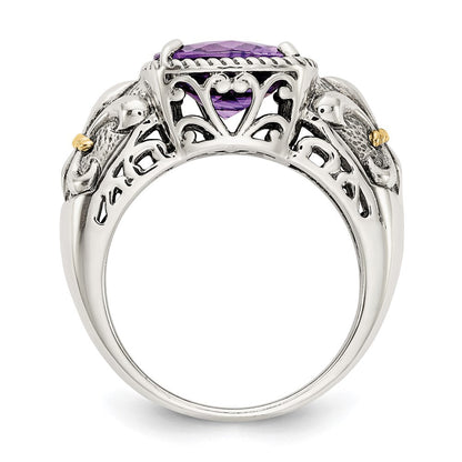 14K/silver Bicolor Shey Couture Sterlingsilber mit 14K Akzente Antikisiert Kissen Amethyst Ring