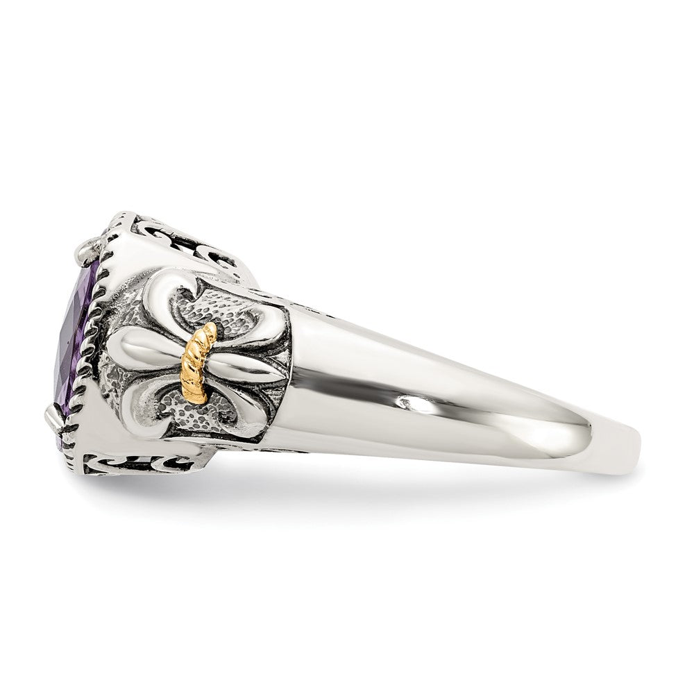 14K/silver Bicolor Shey Couture Sterlingsilber mit 14K Akzente Antikisiert Kissen Amethyst Ring