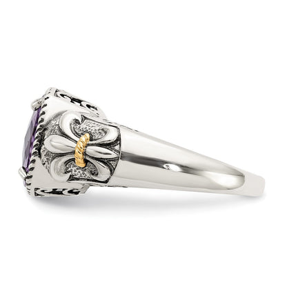14K/silver Bicolor Shey Couture Sterlingsilber mit 14K Akzente Antikisiert Kissen Amethyst Ring