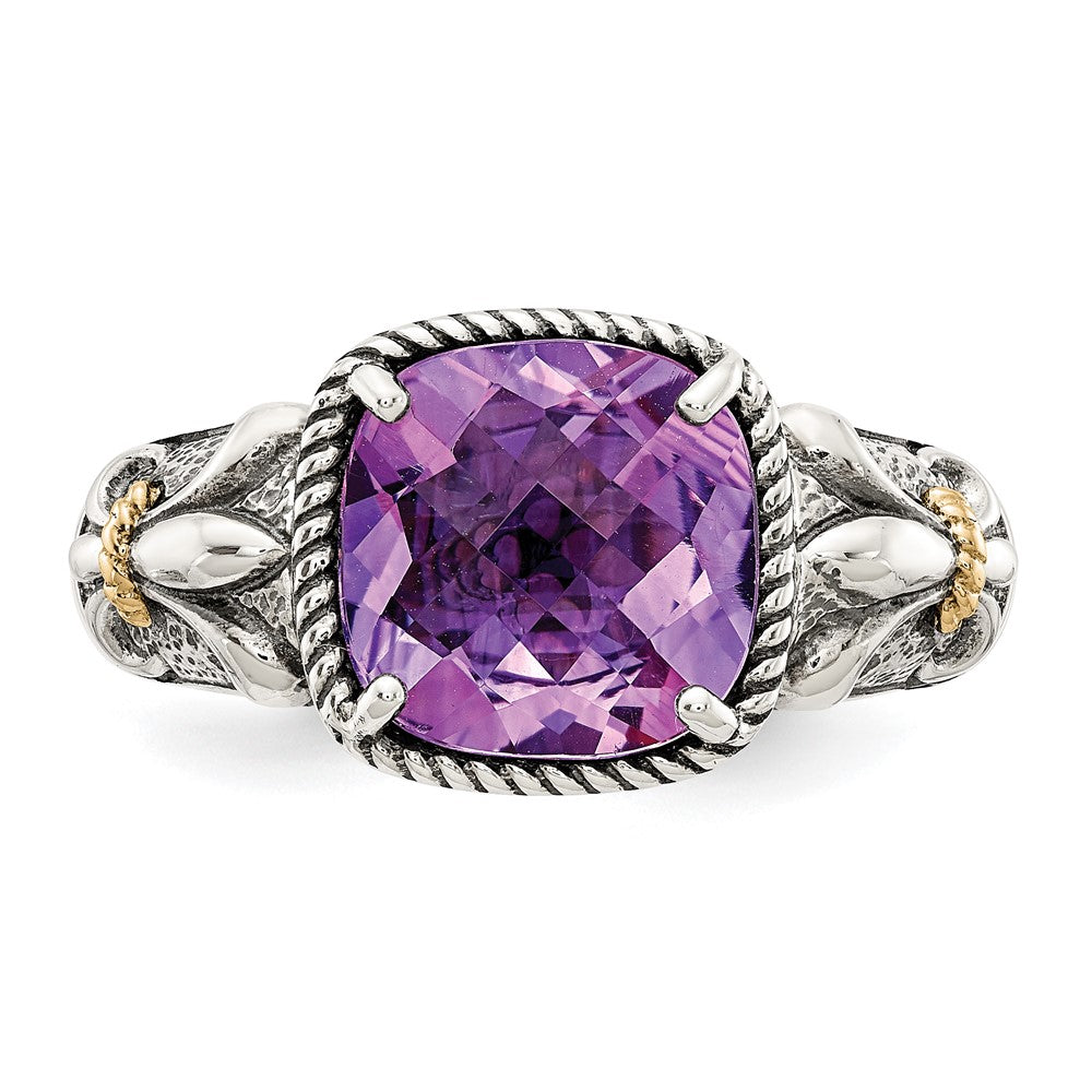14K/silver Bicolor Shey Couture Sterlingsilber mit 14K Akzente Antikisiert Kissen Amethyst Ring