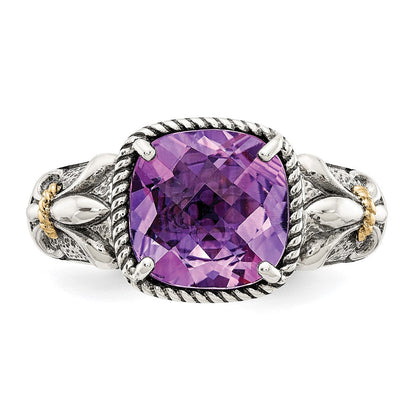 14K/silver Bicolor Shey Couture Sterlingsilber mit 14K Akzente Antikisiert Kissen Amethyst Ring