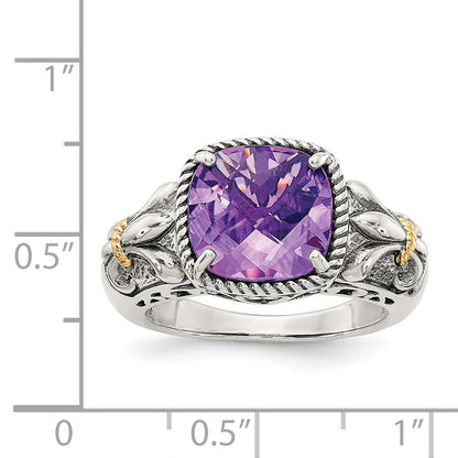 14K/silver Bicolor Shey Couture Sterlingsilber mit 14K Akzente Antikisiert Kissen Amethyst Ring