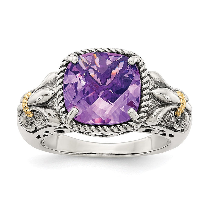 14K/silver Bicolor Shey Couture Sterlingsilber mit 14K Akzente Antikisiert Kissen Amethyst Ring