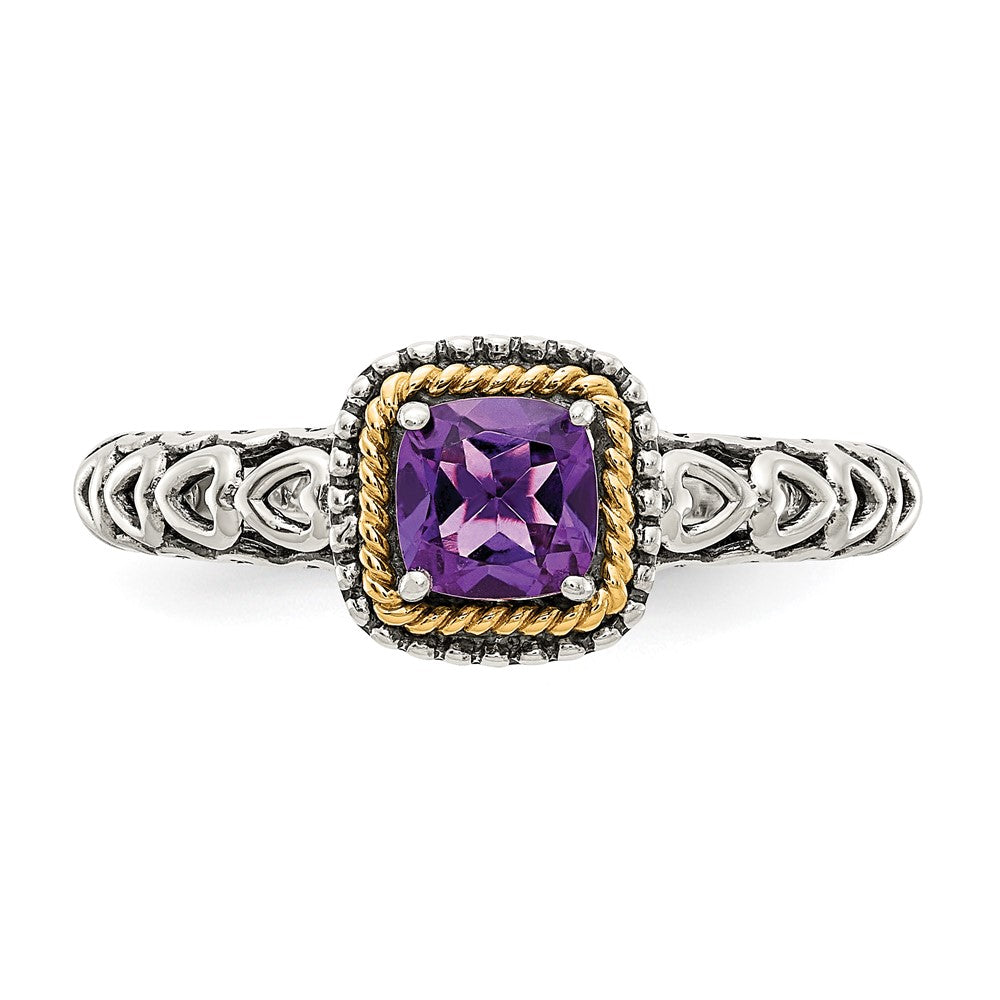 14K/silver Bicolor Shey Couture Sterlingsilber mit 14K Akzente Antikisiert Kissen Amethyst Ring