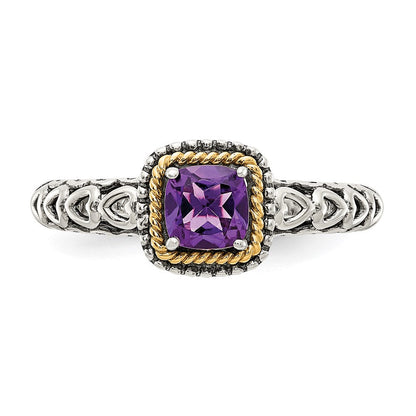 14K/silver Bicolor Shey Couture Sterlingsilber mit 14K Akzente Antikisiert Kissen Amethyst Ring