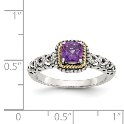 14K/silver Bicolor Shey Couture Sterlingsilber mit 14K Akzente Antikisiert Kissen Amethyst Ring