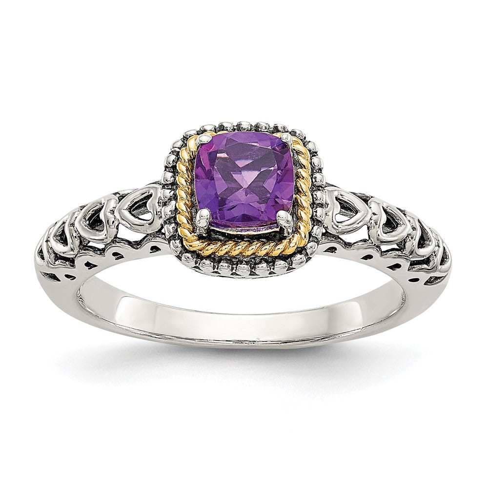 14K/silver Bicolor Shey Couture Sterlingsilber mit 14K Akzente Antikisiert Kissen Amethyst Ring