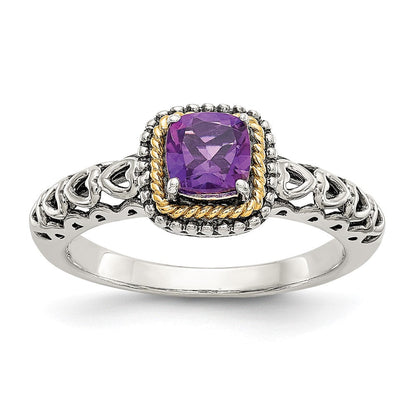 14K/silver Bicolor Shey Couture Sterlingsilber mit 14K Akzente Antikisiert Kissen Amethyst Ring