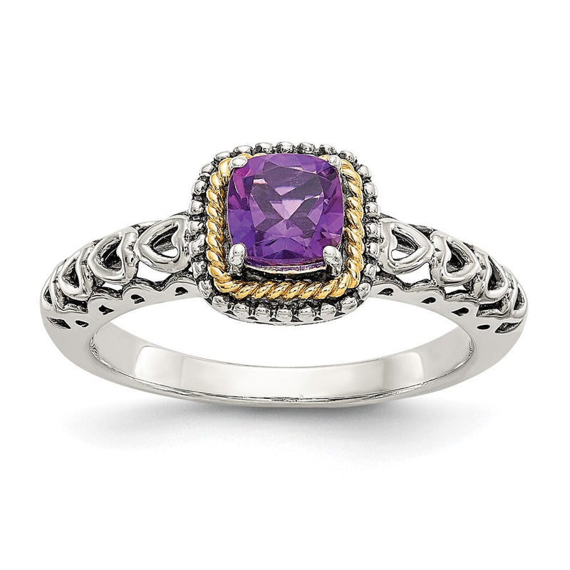14K/silver Bicolor Shey Couture Sterlingsilber mit 14K Akzente Antikisiert Kissen Amethyst Ring