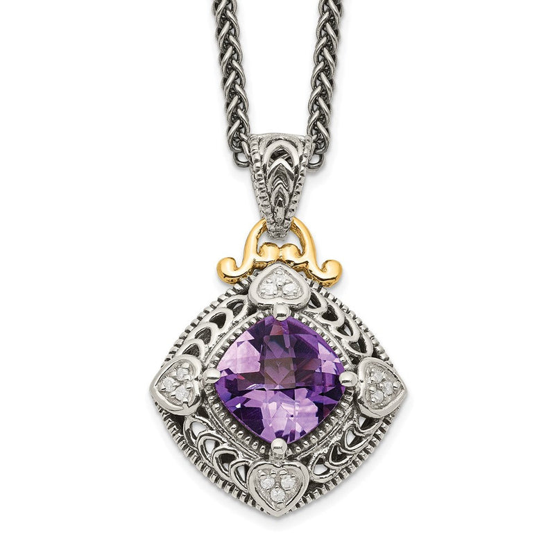 14K/silver Bicolor Shey Couture Sterlingsilber mit 14K Akzente 18 Zoll Antikisiert Kissen Amethyst Halskette