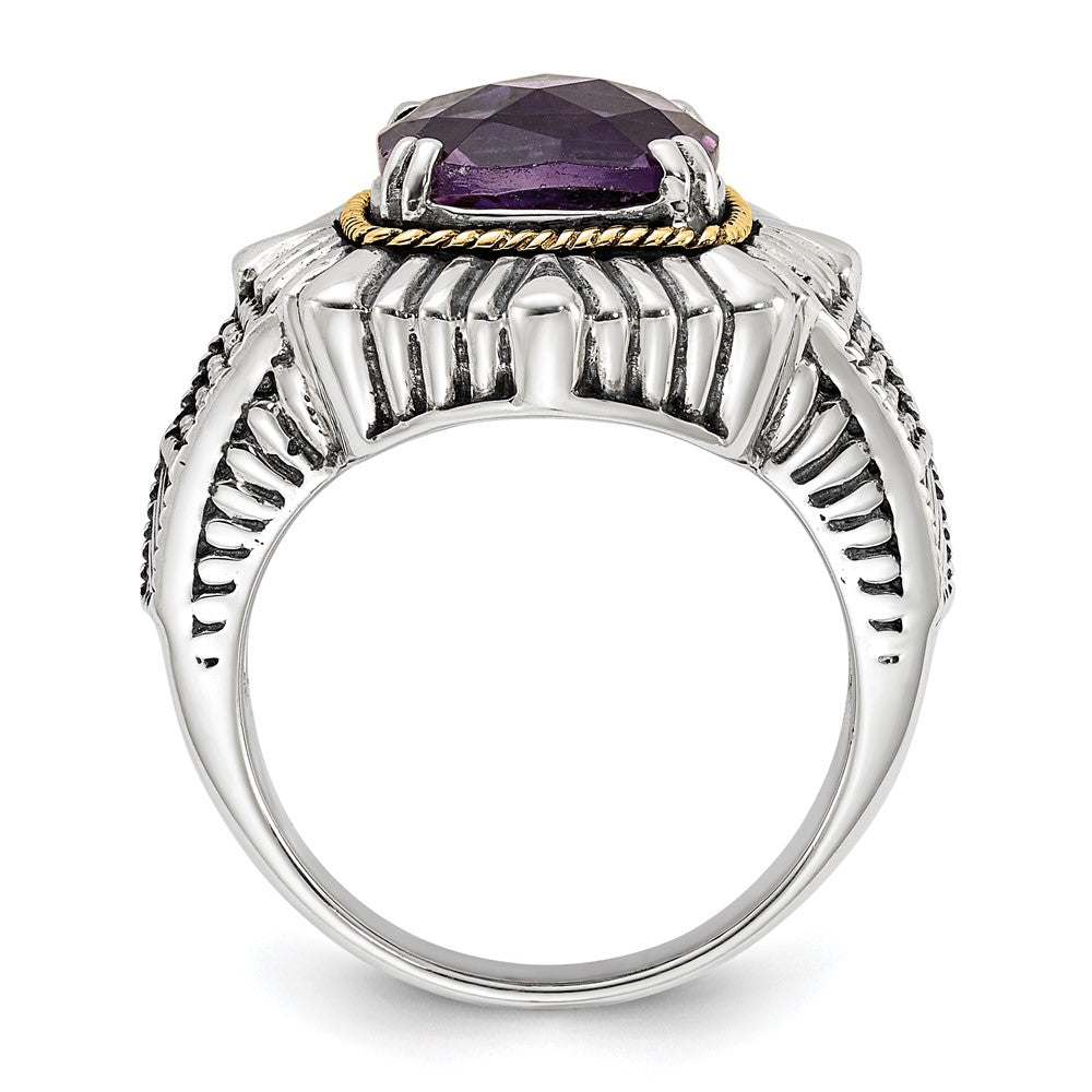 14K/silver Bicolor Sterlingsilber 14K Poliert & Antikisiert Strukturiert Amethyst Ring (size 7 Nur)